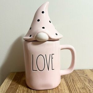 Rae Dunn Pink Gnome Hat Mug with Love Text